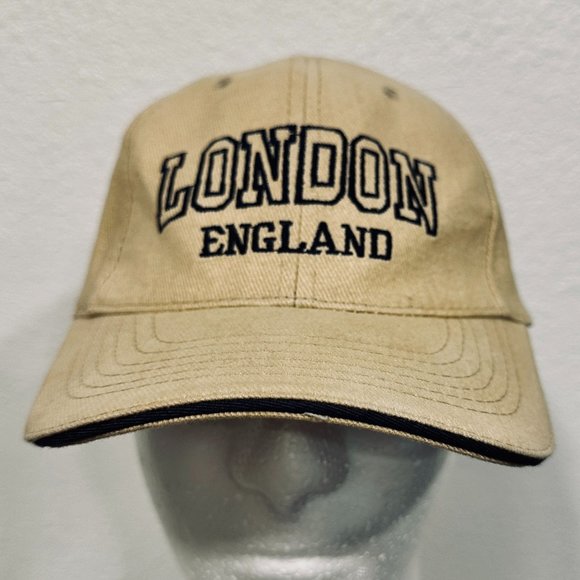London England Baseball Cap Trucker Hat Tan Embroidered Cotton Adjusts One Size - Picture 4 of 9